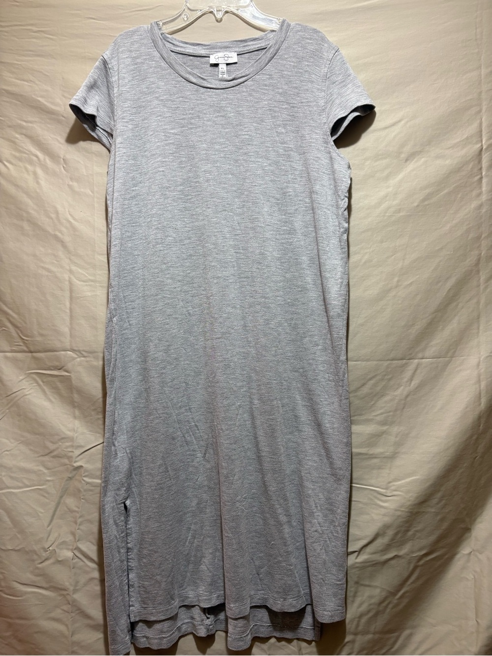 Jessica Simpson Size XL Heather Gray Short-Sleeve Midi Tee Dress with Side Slit - Picture 4 of 5